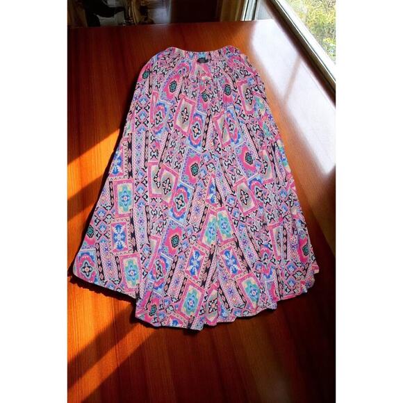 Manoukian New York Colorful Boho Patchwork Skirt – Size L – Elastic Waist – Vint - Picture 1 of 6
